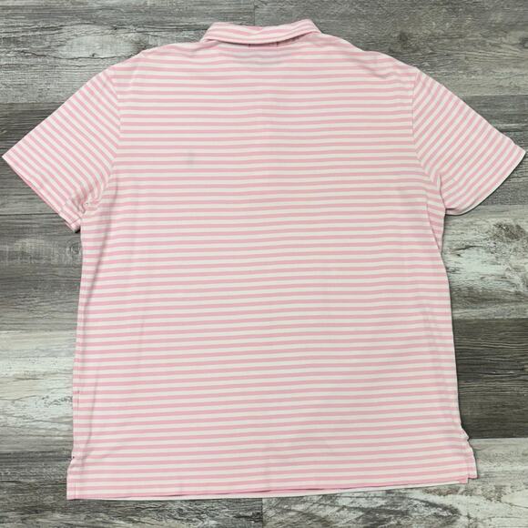 Polo Ralph Lauren Featherweight Mesh Pink White Mens‎ XL Striped Pony Polo Shirt - Picture 3 of 7